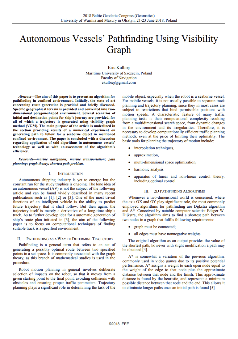 Cover of Autonomous Vessels' Pathfinding Using Visibility Graph